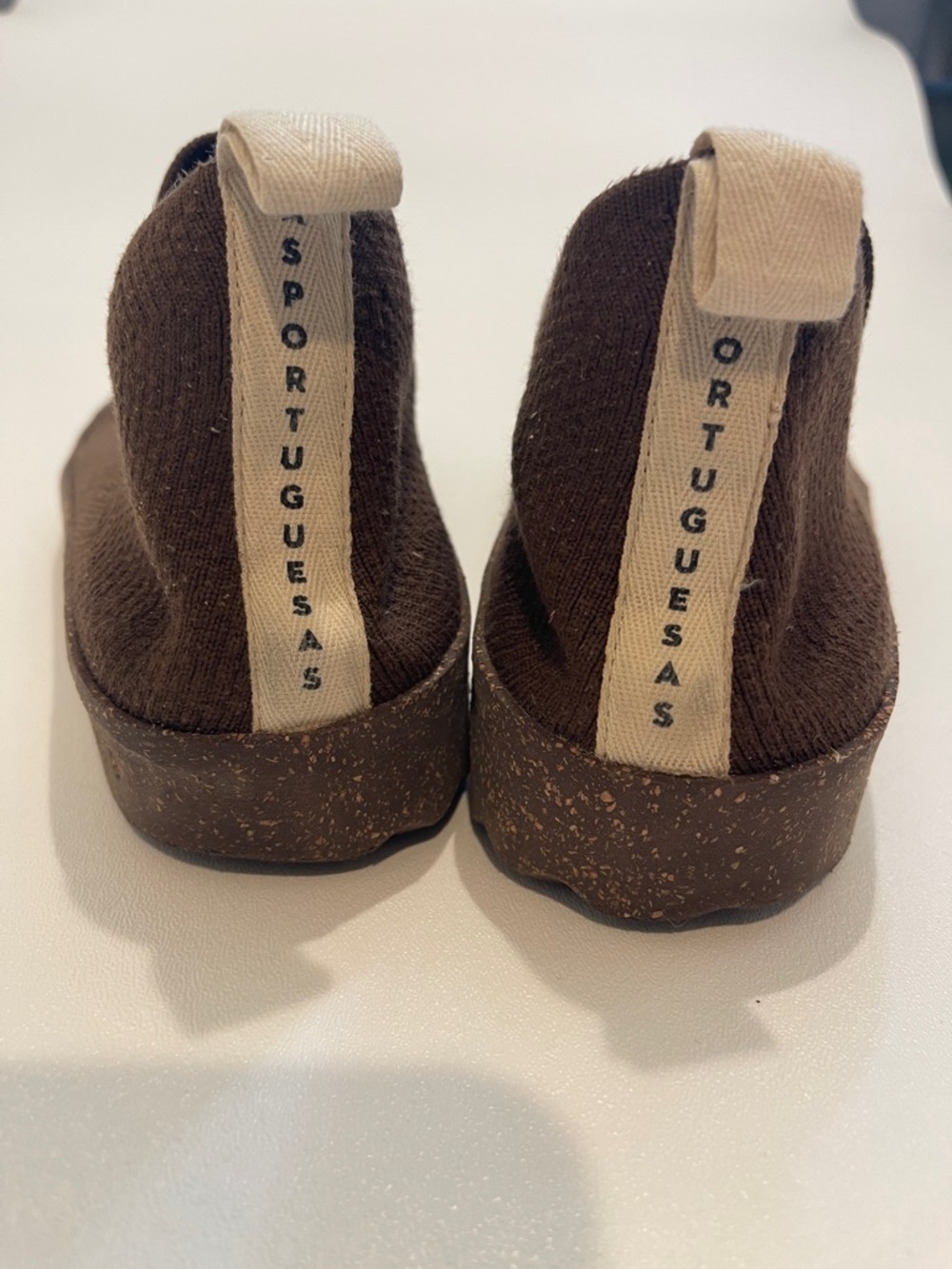 Asportuguesas Camper-style Portuguese Brown Knit Slip-On Sneakers